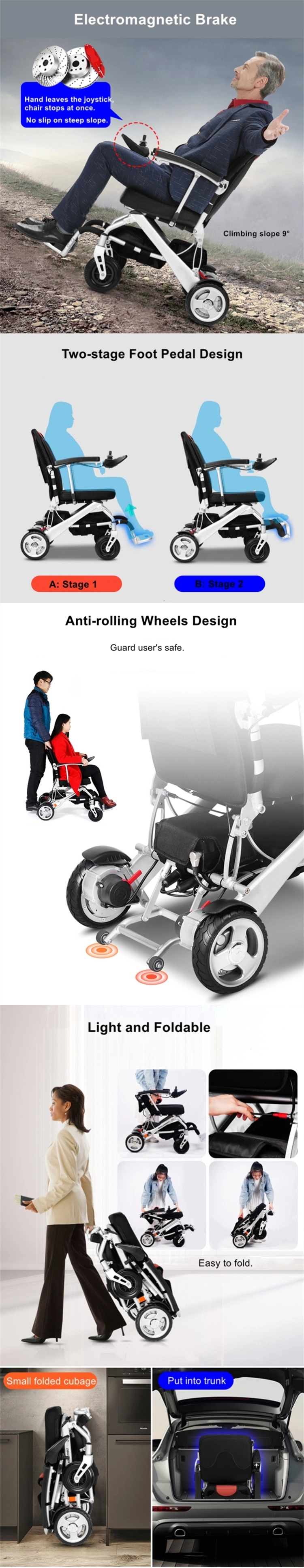 Compact Aluminium Alloy 21kg Lightweight Reclining Electric Wheelchair for Adults and Children
